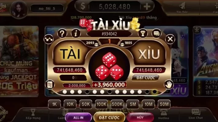 Mức cược 1 khi chơi cược tài xỉu Gem win